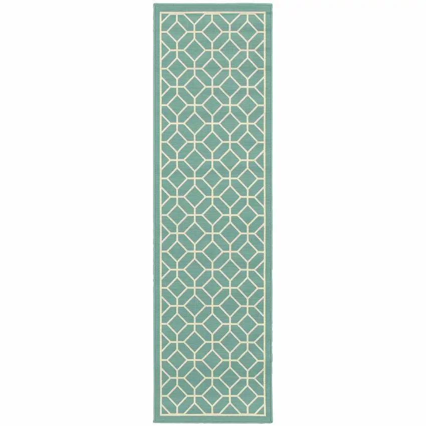 Blue Geometric Stain Resistant Indoor Outdoor Area Rug Photo 1