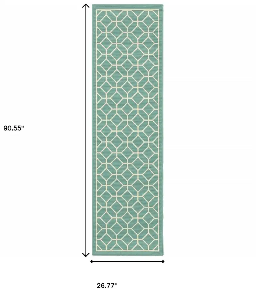Blue Geometric Stain Resistant Indoor Outdoor Area Rug Photo 4
