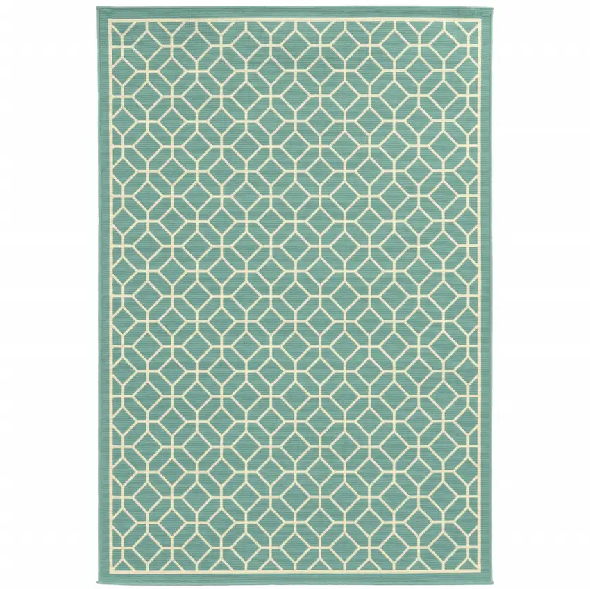 Blue Geometric Stain Resistant Indoor Outdoor Area Rug Photo 1