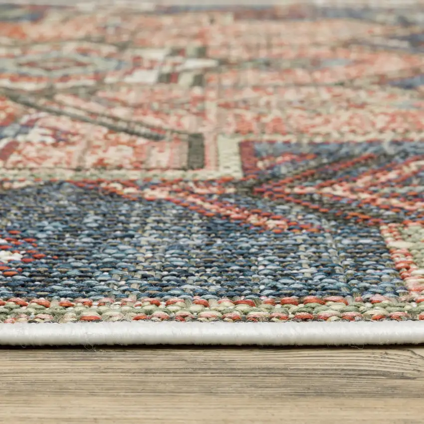 Blue Geometric Stain Resistant Indoor Outdoor Area Rug Photo 4