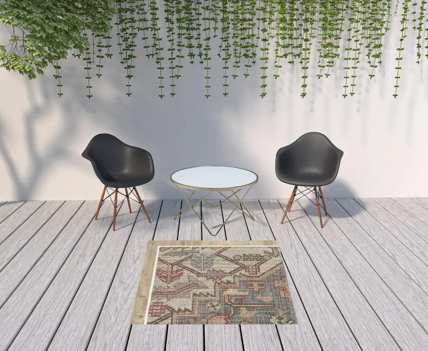 Blue Geometric Stain Resistant Indoor Outdoor Area Rug Photo 3