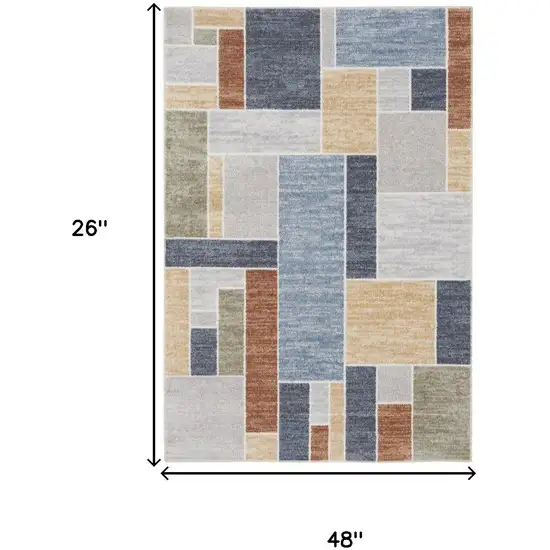 Blue Geometric Washable Area Rug Photo 3