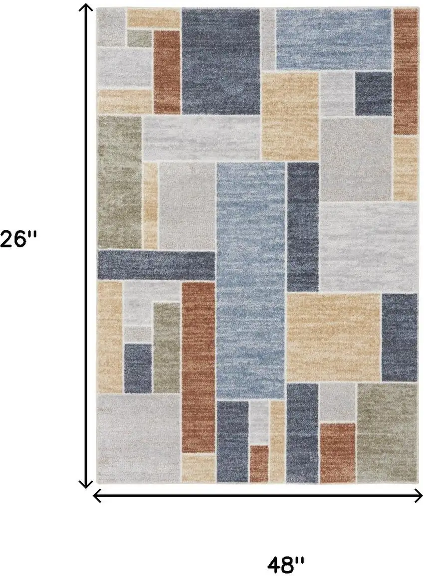 Blue Geometric Washable Area Rug Photo 3