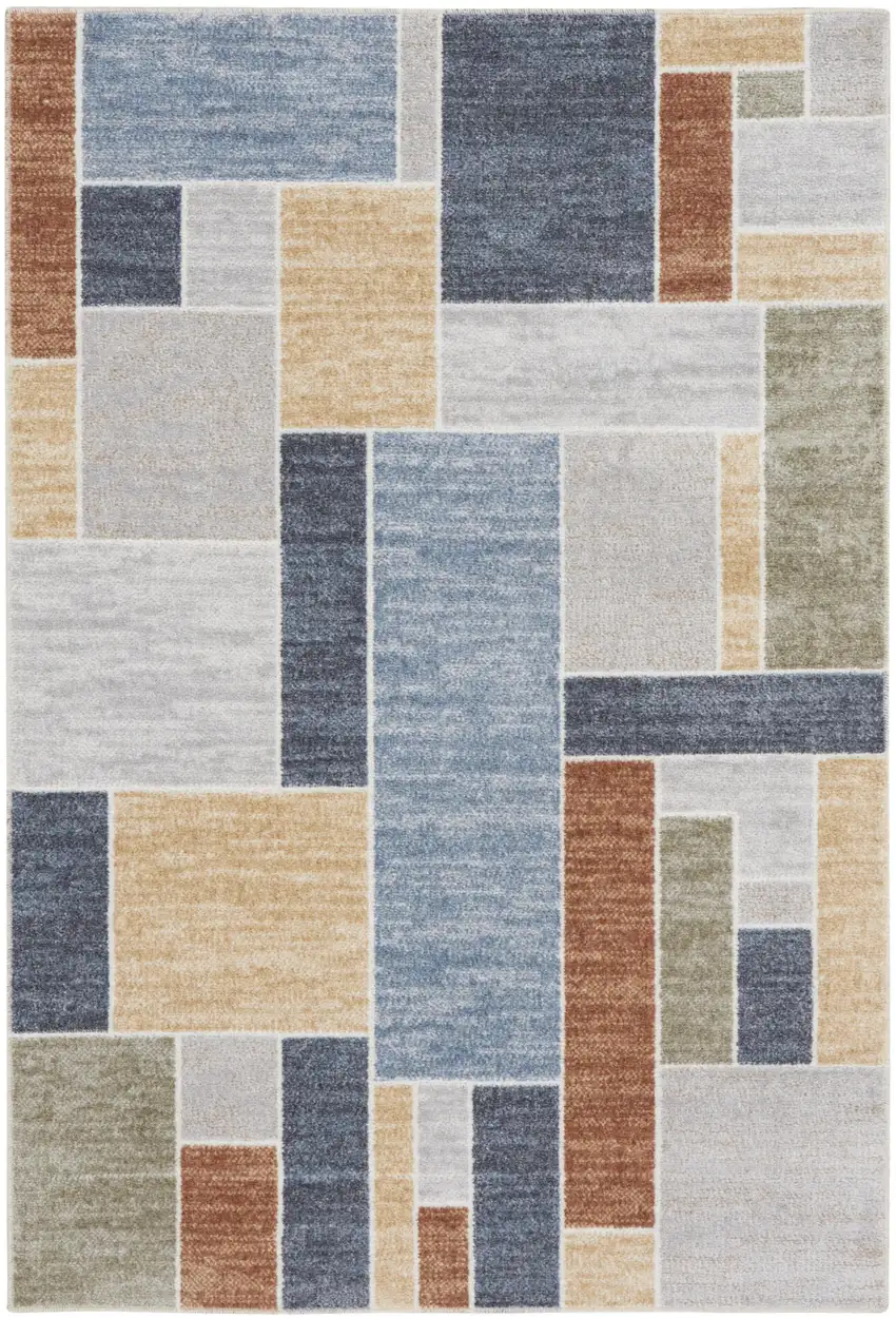 Blue Geometric Washable Area Rug Photo 8