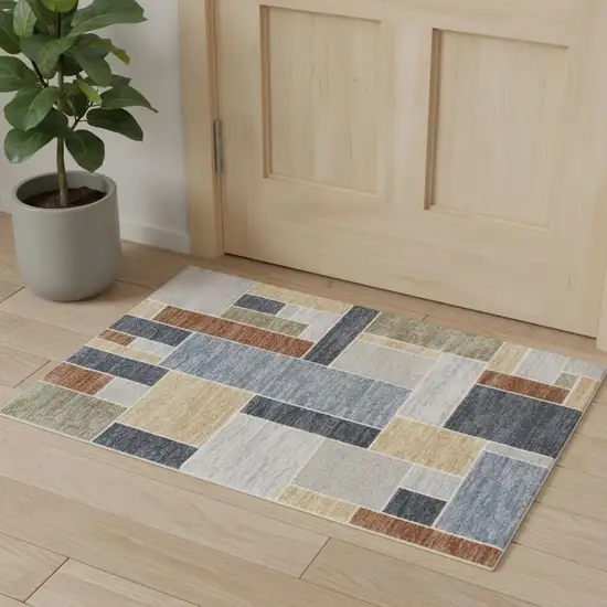 Blue Geometric Washable Area Rug Photo 1