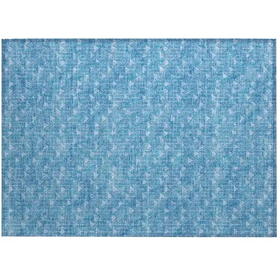 Blue Geometric Washable Non Skid Indoor Outdoor Area Rug Photo 2