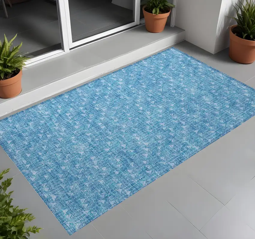 Blue Geometric Washable Non Skid Indoor Outdoor Area Rug Photo 1