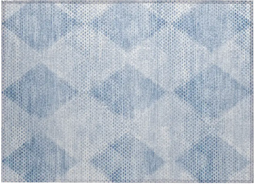Blue Geometric Washable Non Skid Indoor Outdoor Area Rug Photo 1