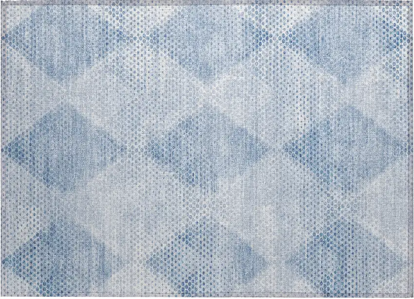 Blue Geometric Washable Non Skid Indoor Outdoor Area Rug Photo 1