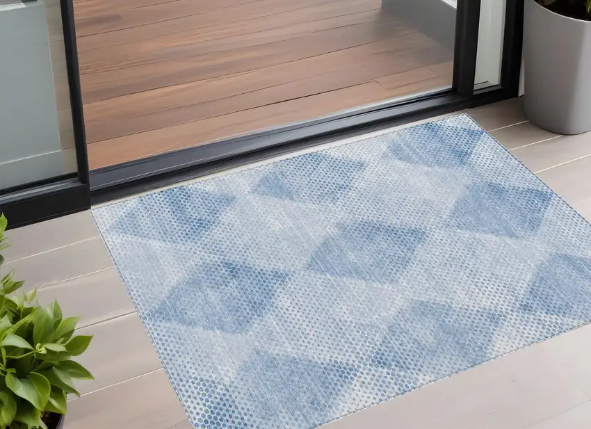 Blue Geometric Washable Non Skid Indoor Outdoor Area Rug Photo 2