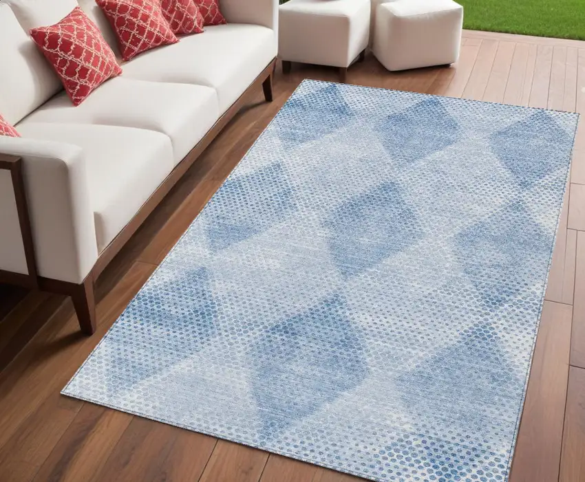 Blue Geometric Washable Non Skid Indoor Outdoor Area Rug Photo 1
