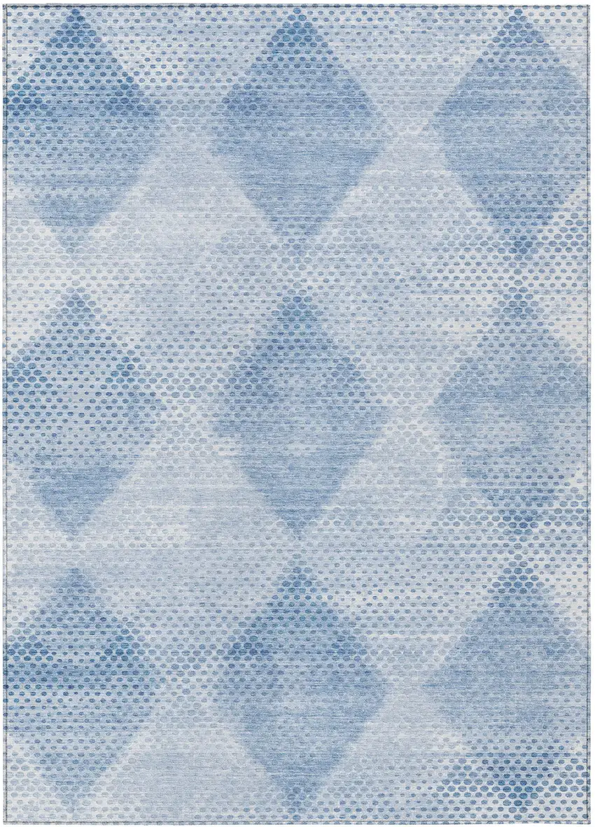 Blue Geometric Washable Non Skid Indoor Outdoor Area Rug Photo 2