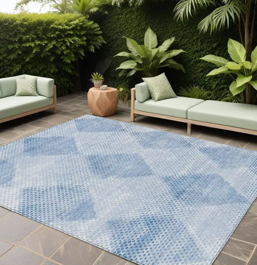 Blue Geometric Washable Non Skid Indoor Outdoor Area Rug Photo 1