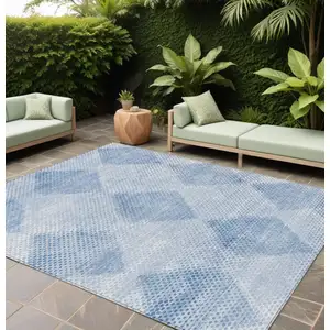Photo of Blue Geometric Washable Non Skid Indoor Outdoor Area Rug