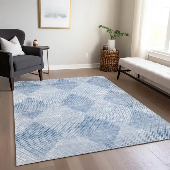 Blue Geometric Washable Non Skid Indoor Outdoor Area Rug Photo 9
