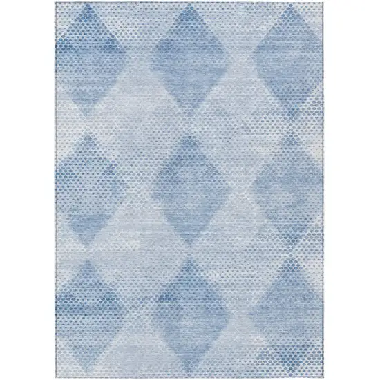 Blue Geometric Washable Non Skid Indoor Outdoor Area Rug Photo 2
