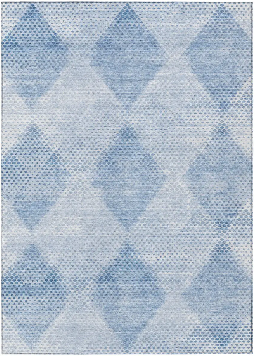 Blue Geometric Washable Non Skid Indoor Outdoor Area Rug Photo 2