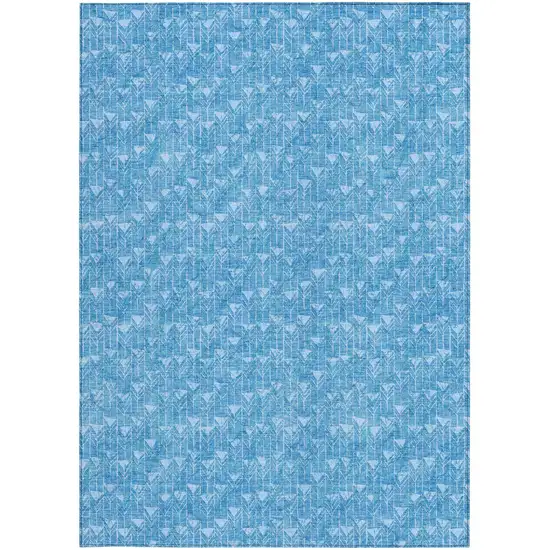 Blue Geometric Washable Non Skid Indoor Outdoor Area Rug Photo 5