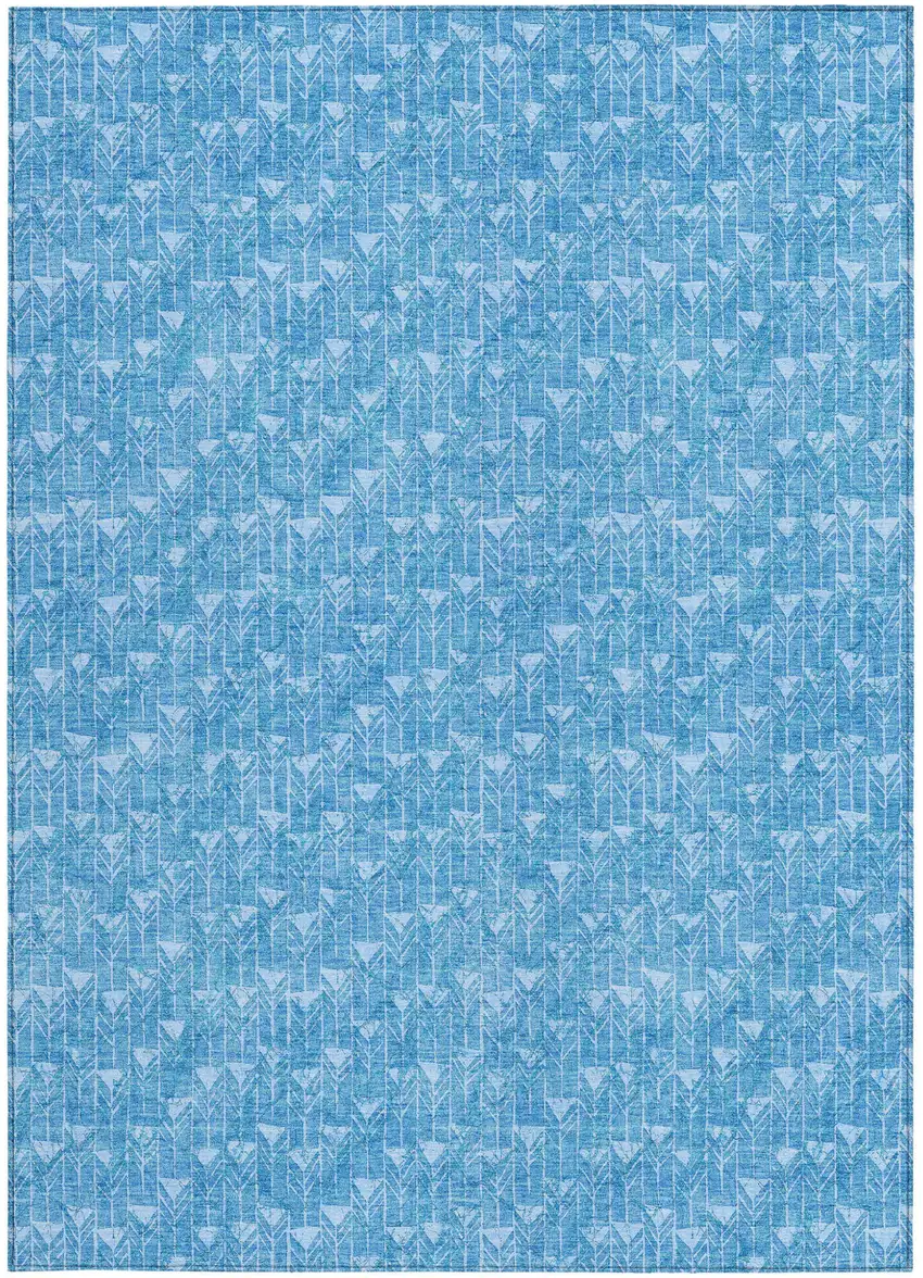Blue Geometric Washable Non Skid Indoor Outdoor Area Rug Photo 5