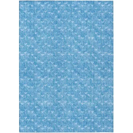 Blue Geometric Washable Non Skid Indoor Outdoor Area Rug Photo 2
