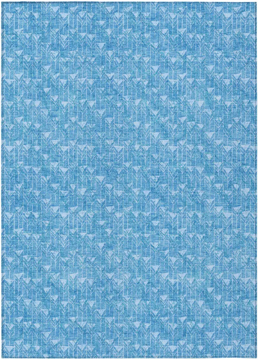 Blue Geometric Washable Non Skid Indoor Outdoor Area Rug Photo 2