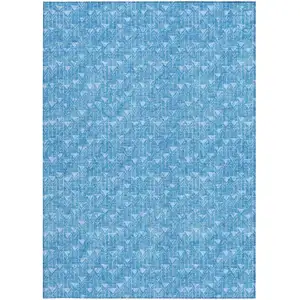 Photo of Blue Geometric Washable Non Skid Indoor Outdoor Area Rug