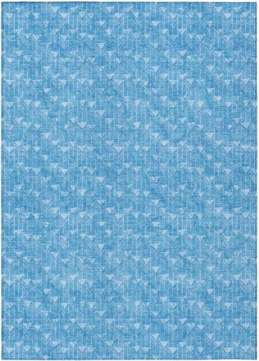 Blue Geometric Washable Non Skid Indoor Outdoor Area Rug Photo 2