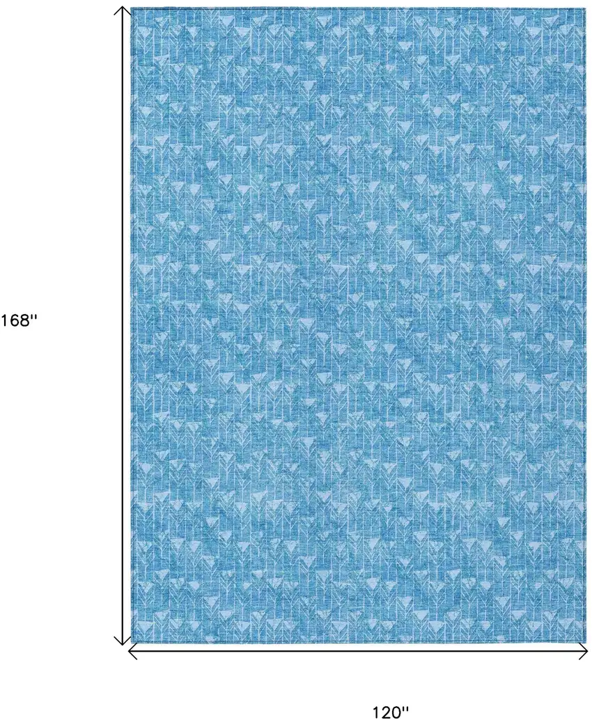 Blue Geometric Washable Non Skid Indoor Outdoor Area Rug Photo 3