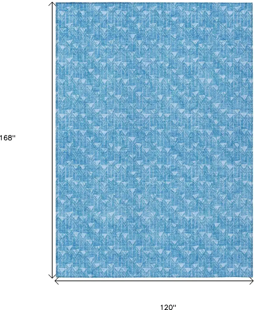 Blue Geometric Washable Non Skid Indoor Outdoor Area Rug Photo 3