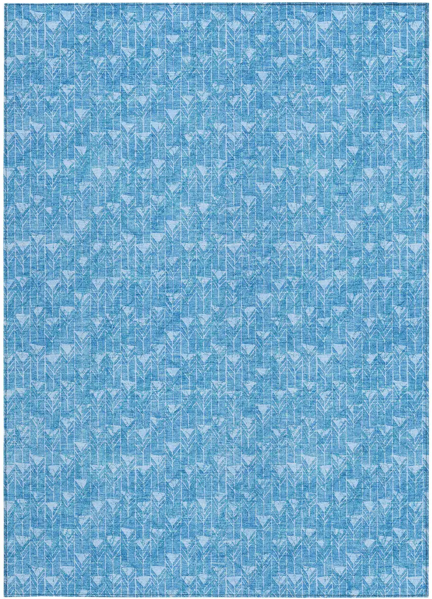 Blue Geometric Washable Non Skid Indoor Outdoor Area Rug Photo 5