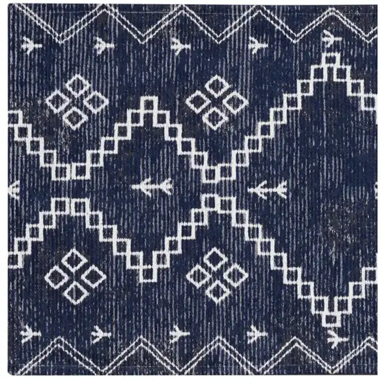 Blue Geometric Worn Faded Area Rug Photo 4