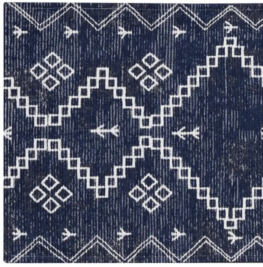 Blue Geometric Worn Faded Area Rug Photo 4