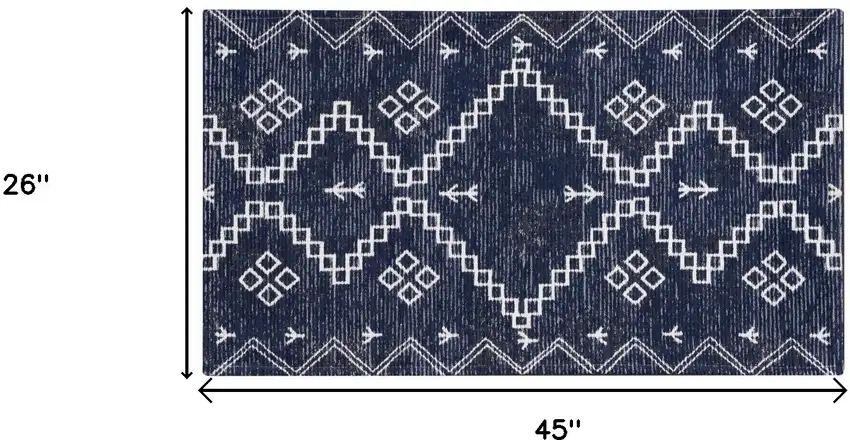 Blue Geometric Worn Faded Area Rug Photo 3