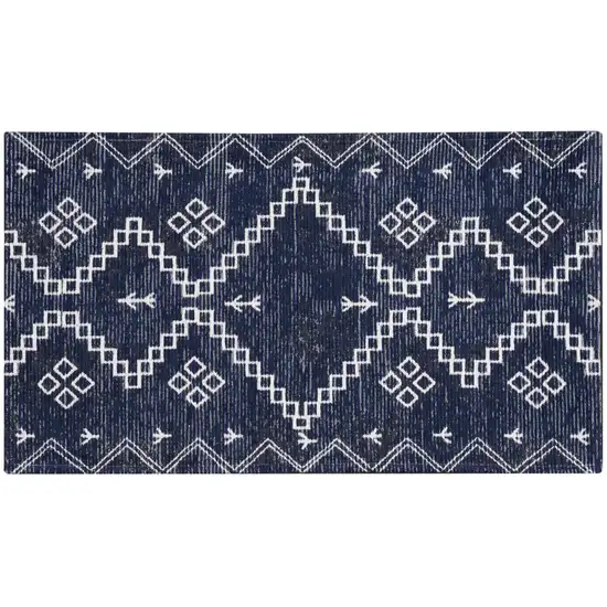 Blue Geometric Worn Faded Area Rug Photo 1