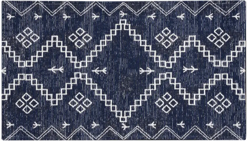 Blue Geometric Worn Faded Area Rug Photo 1