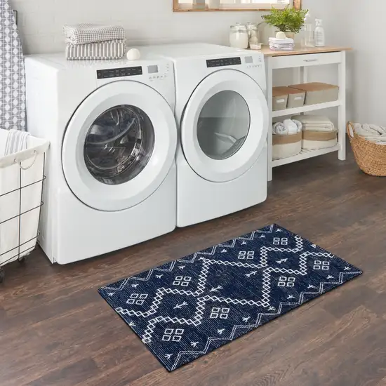 Blue Geometric Worn Faded Area Rug Photo 5