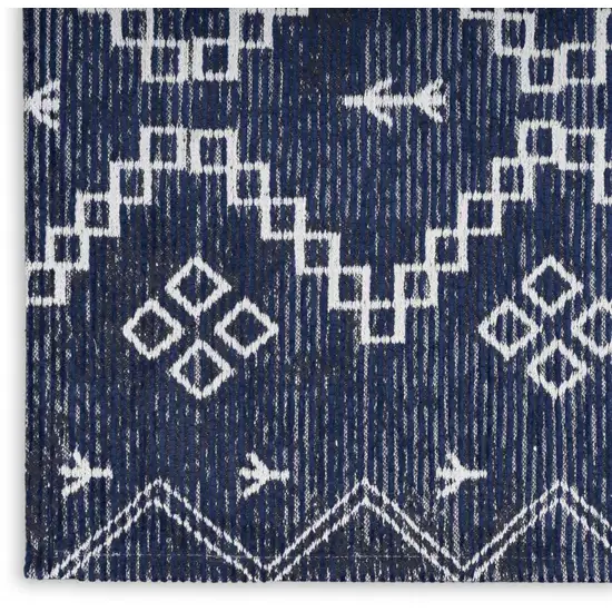 Blue Geometric Worn Faded Area Rug Photo 8