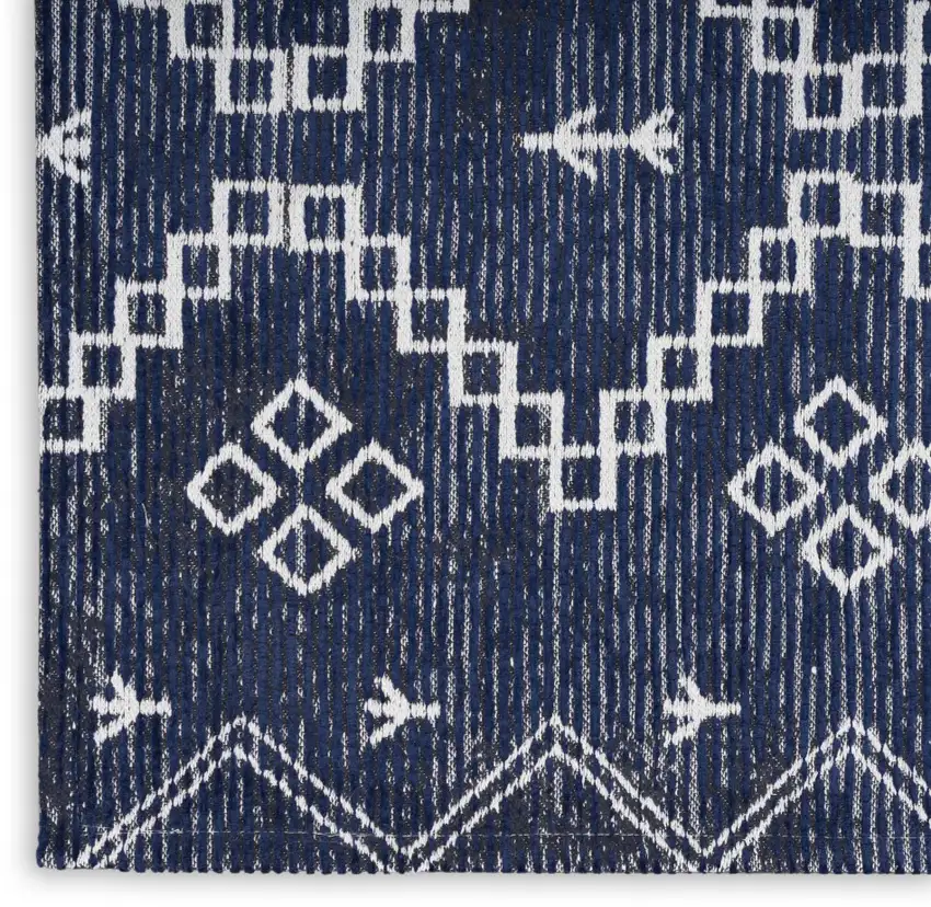 Blue Geometric Worn Faded Area Rug Photo 8