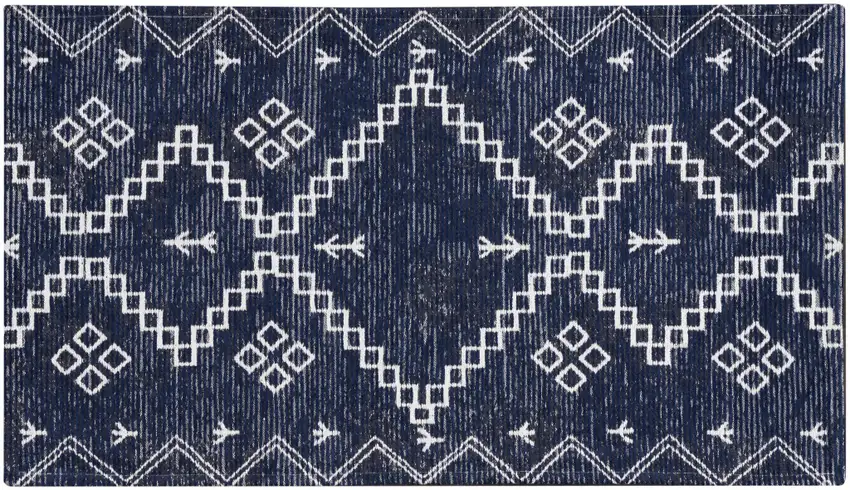 Blue Geometric Worn Faded Area Rug Photo 2