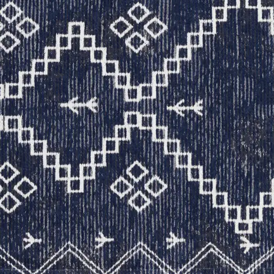 Blue Geometric Worn Faded Area Rug Photo 2