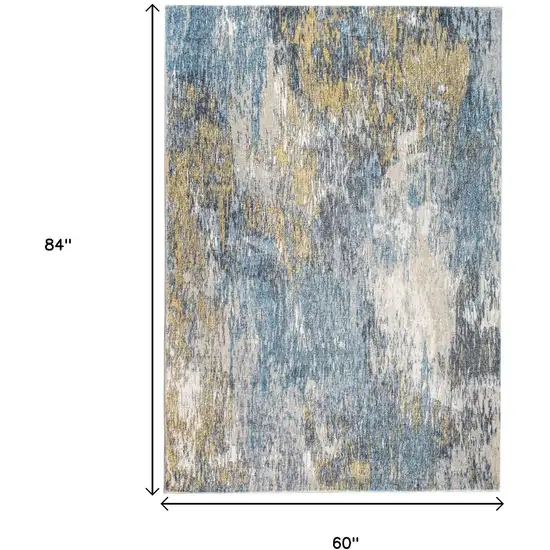 Blue and Gold Abstract Area Rug Photo 9