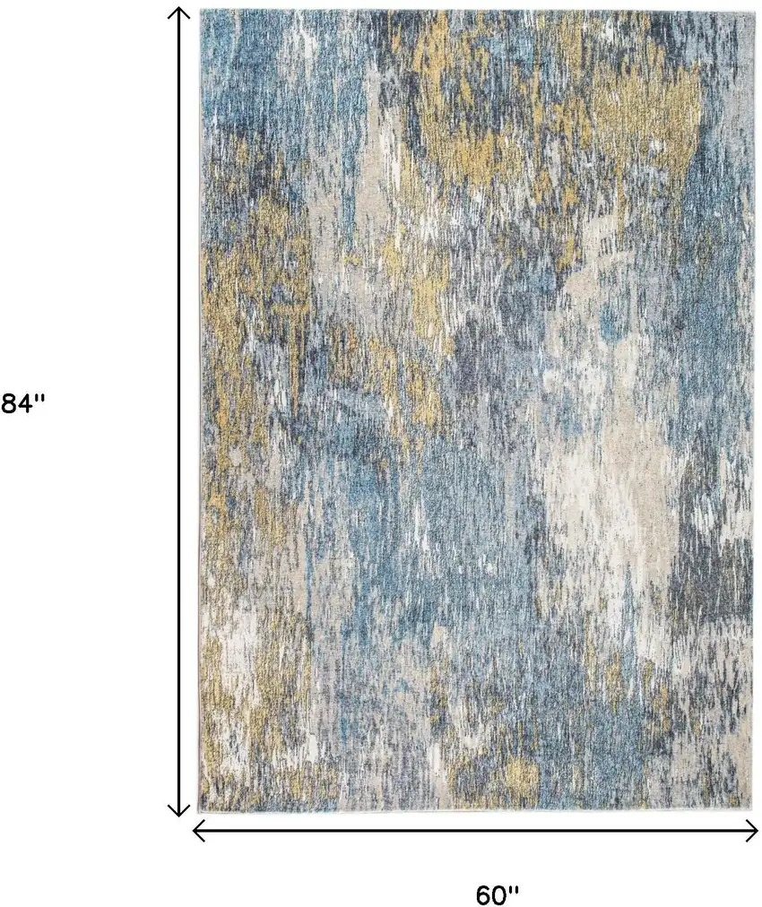 Blue and Gold Abstract Area Rug Photo 9