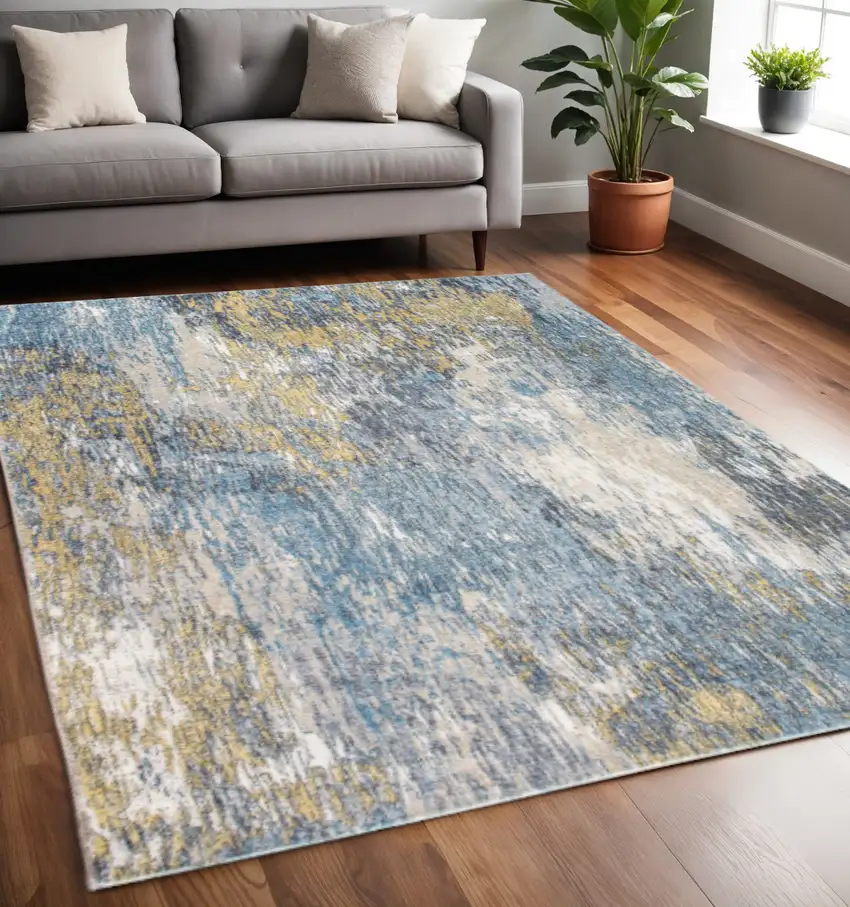 Blue and Gold Abstract Area Rug Photo 1