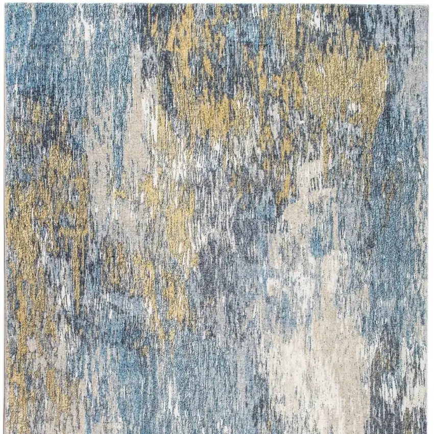 Blue and Gold Abstract Area Rug Photo 8
