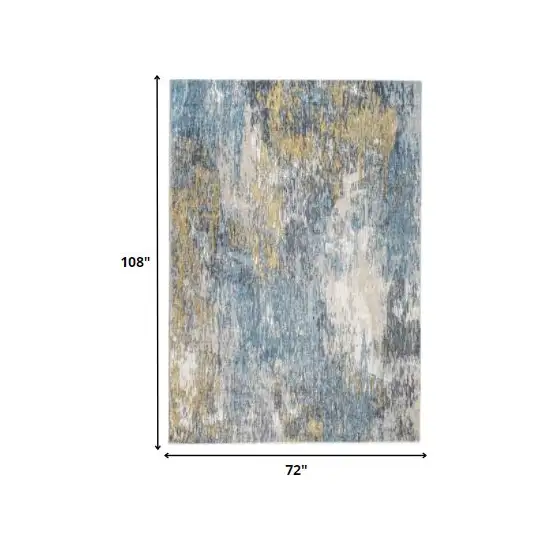 Blue Gold Abstract Painting Modern Area Rug Photo 5