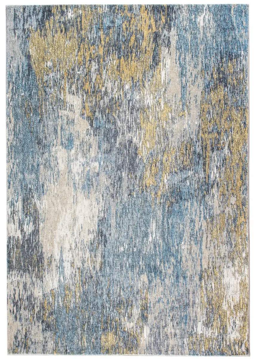 Blue and Gold Abstract Area Rug Photo 9