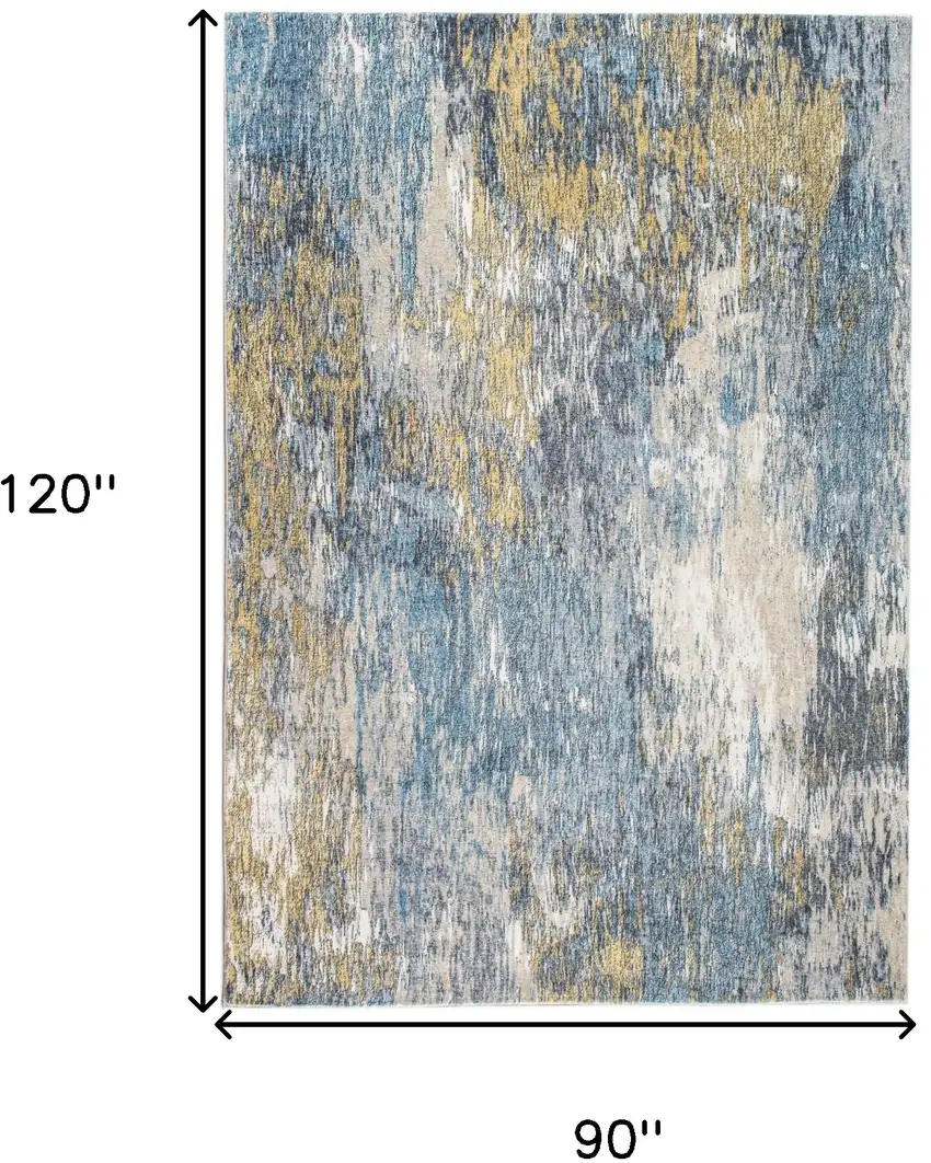 Blue and Gold Abstract Area Rug Photo 3