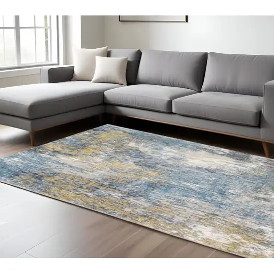 Blue and Gold Abstract Area Rug Photo 1