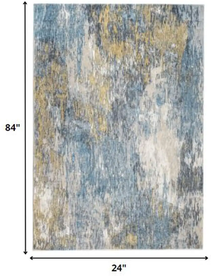 Blue Gold Abstract Painting Modern Runner Rug Photo 5