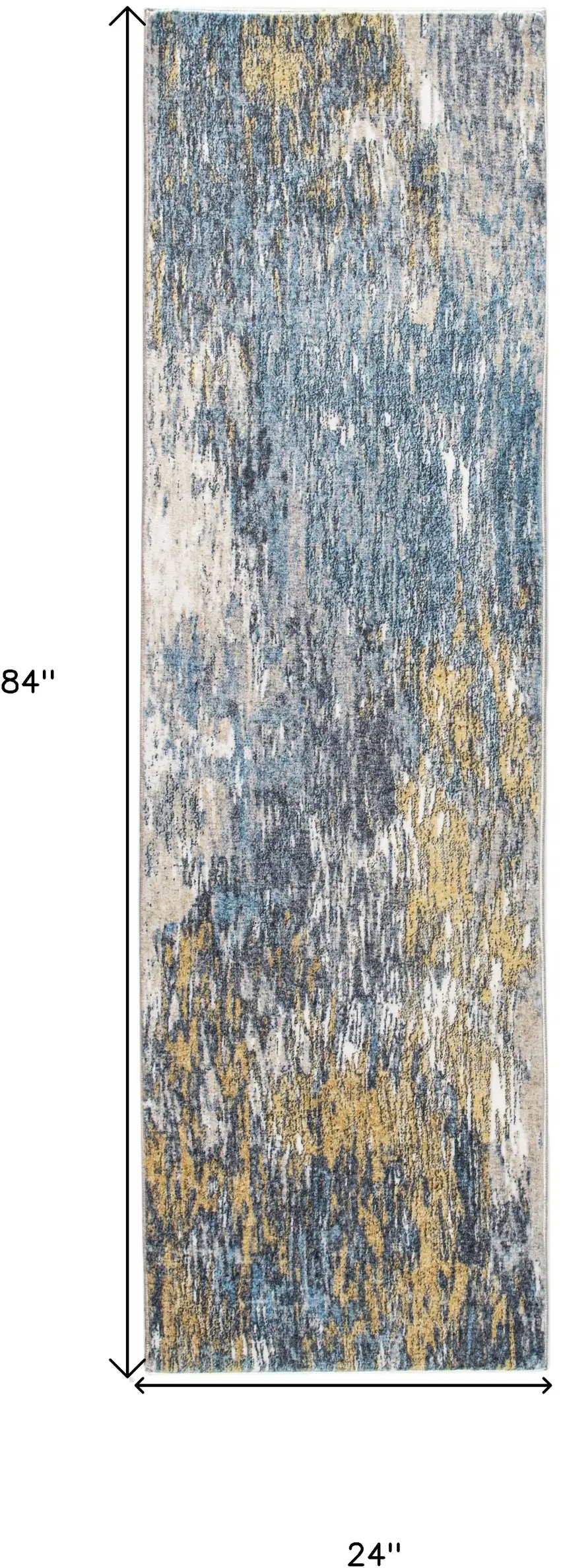 Blue and Gold Abstract Runner Rug Photo 3